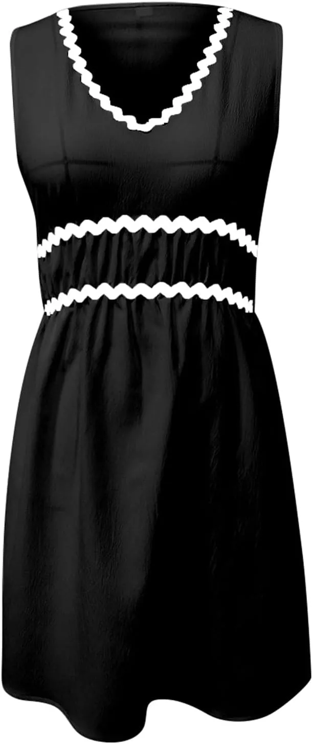 PTOLOCIF Spring/Summer New Comfortable Casual V Neck Sleeveless Waist Age Reducing Dress Dress for Women Petite Size