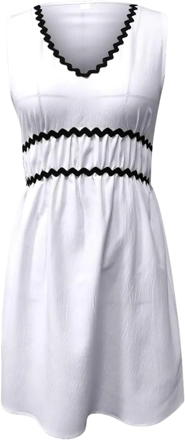 PTOLOCIF Spring/Summer New Comfortable Casual V Neck Sleeveless Waist Age Reducing Dress Dress for Women Petite Size