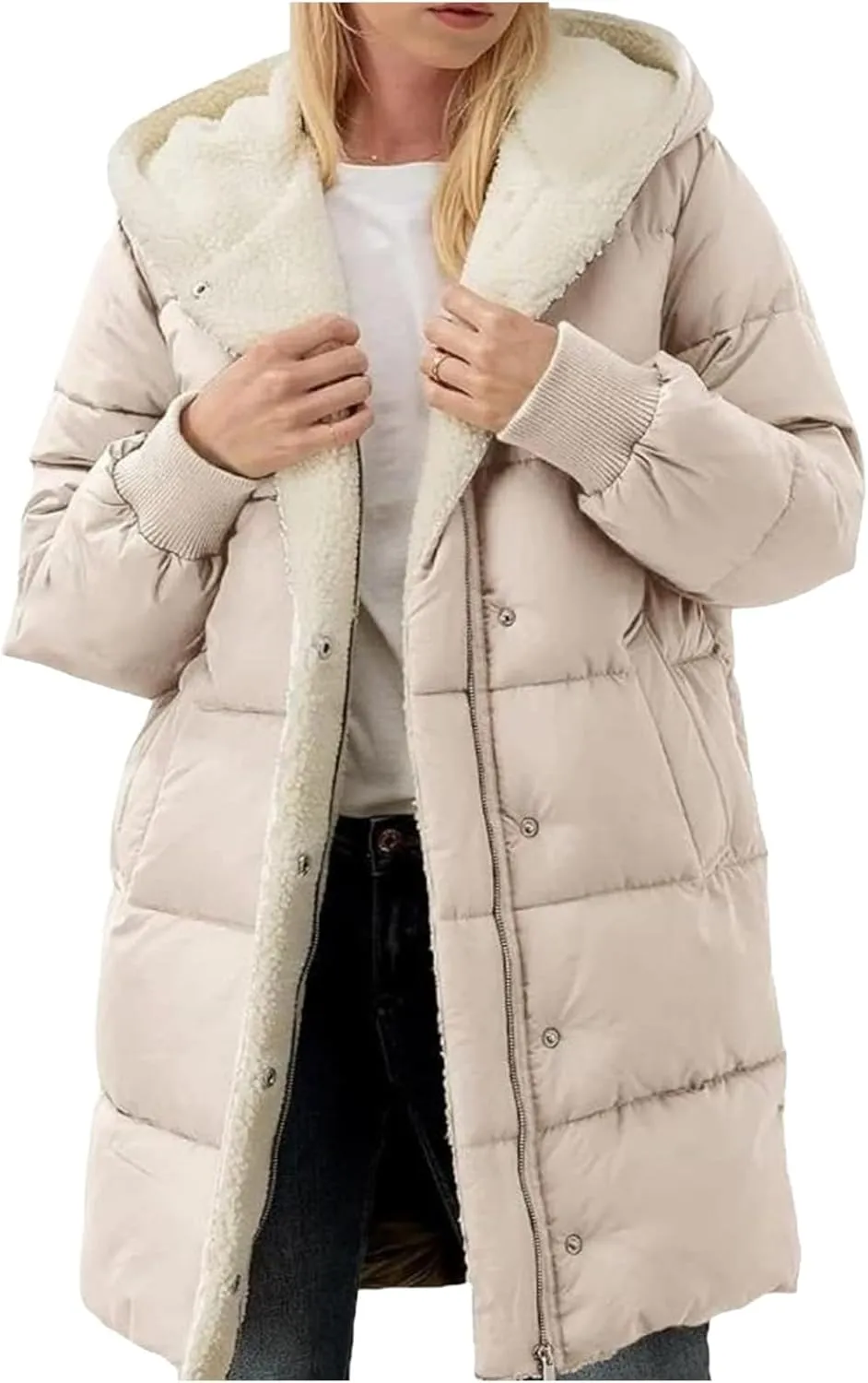 Puffer Coat Women Women's Winter Thickened Down Jacket Warm Long Down Jacket with Hood Hooded Cotton Jacket