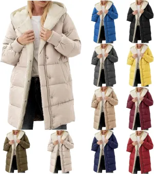 Puffer Coat Women Women's Winter Thickened Down Jacket Warm Long Down Jacket with Hood Hooded Cotton Jacket