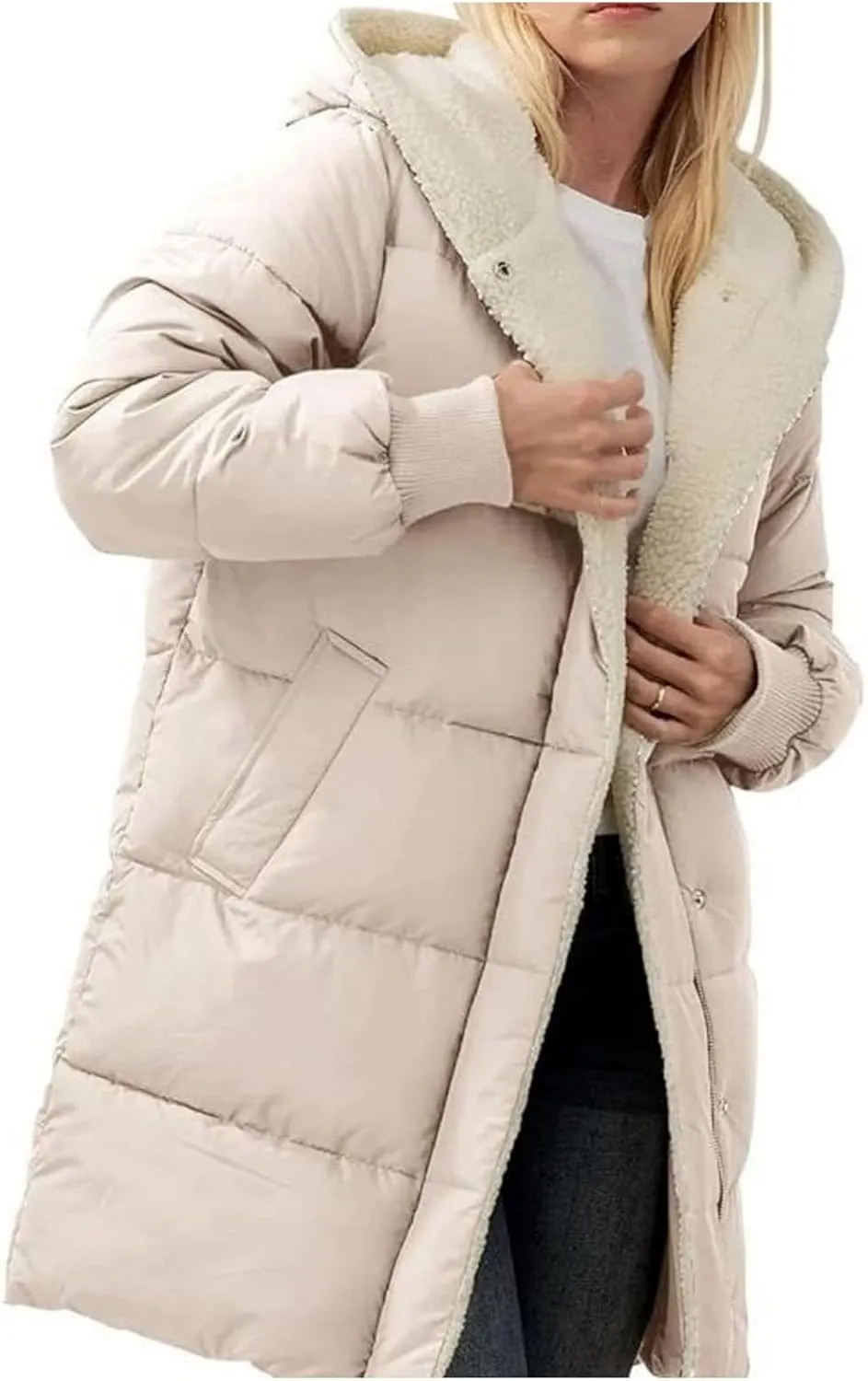 Puffer Coat Women Women's Winter Thickened Down Jacket Warm Long Down Jacket with Hood Hooded Cotton Jacket