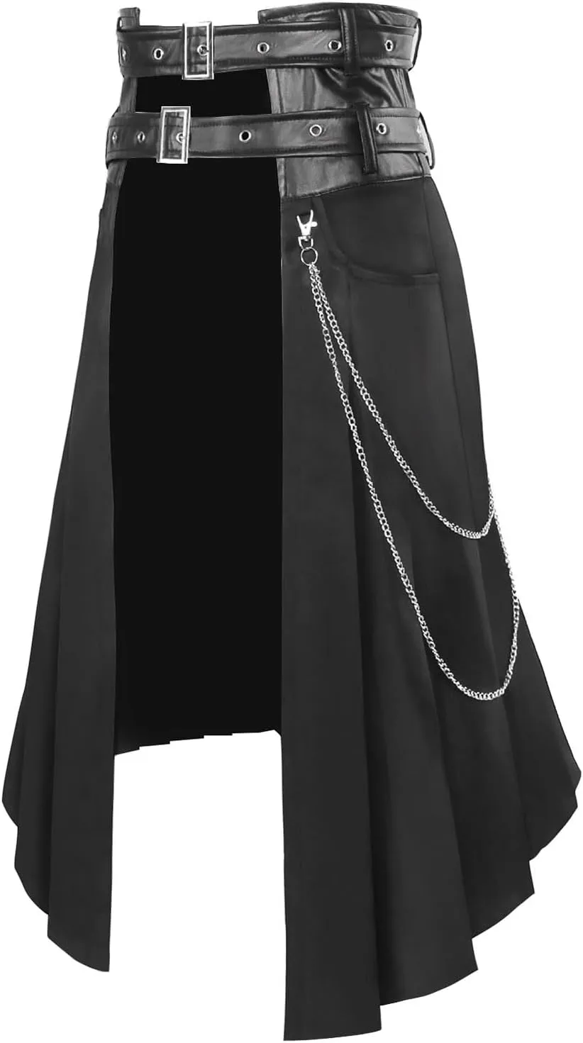 Punk Rave Men's Punk Daily Half Skirt Gothic Metal Chains Adjustable Streetwear Hip Hop Personality Skirts with Belt