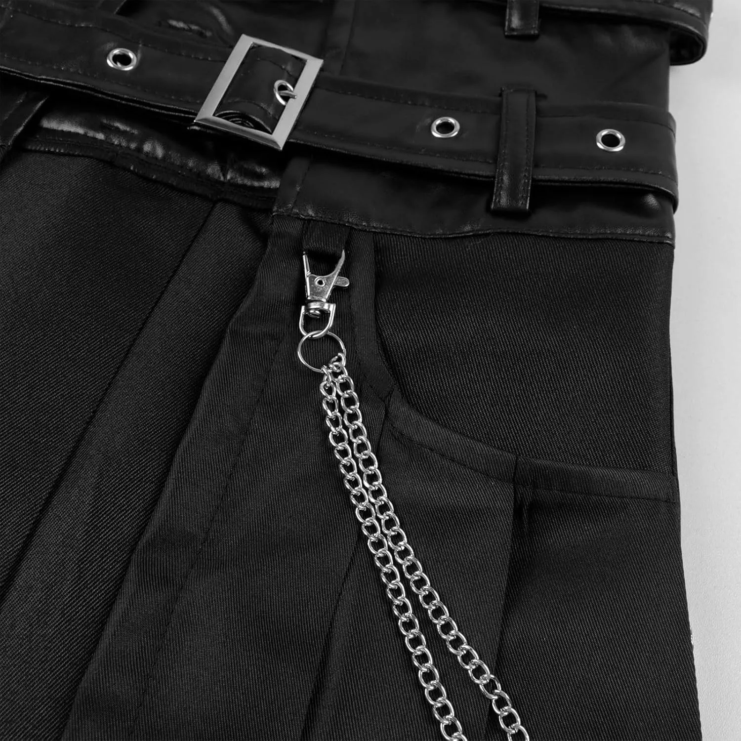 Punk Rave Men's Punk Daily Half Skirt Gothic Metal Chains Adjustable Streetwear Hip Hop Personality Skirts with Belt