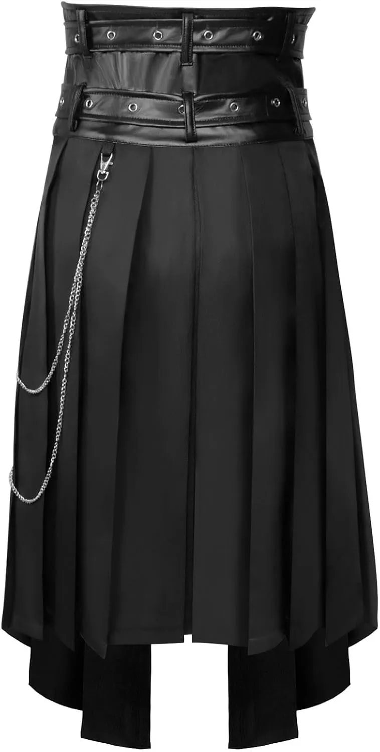 Punk Rave Men's Punk Daily Half Skirt Gothic Metal Chains Adjustable Streetwear Hip Hop Personality Skirts with Belt