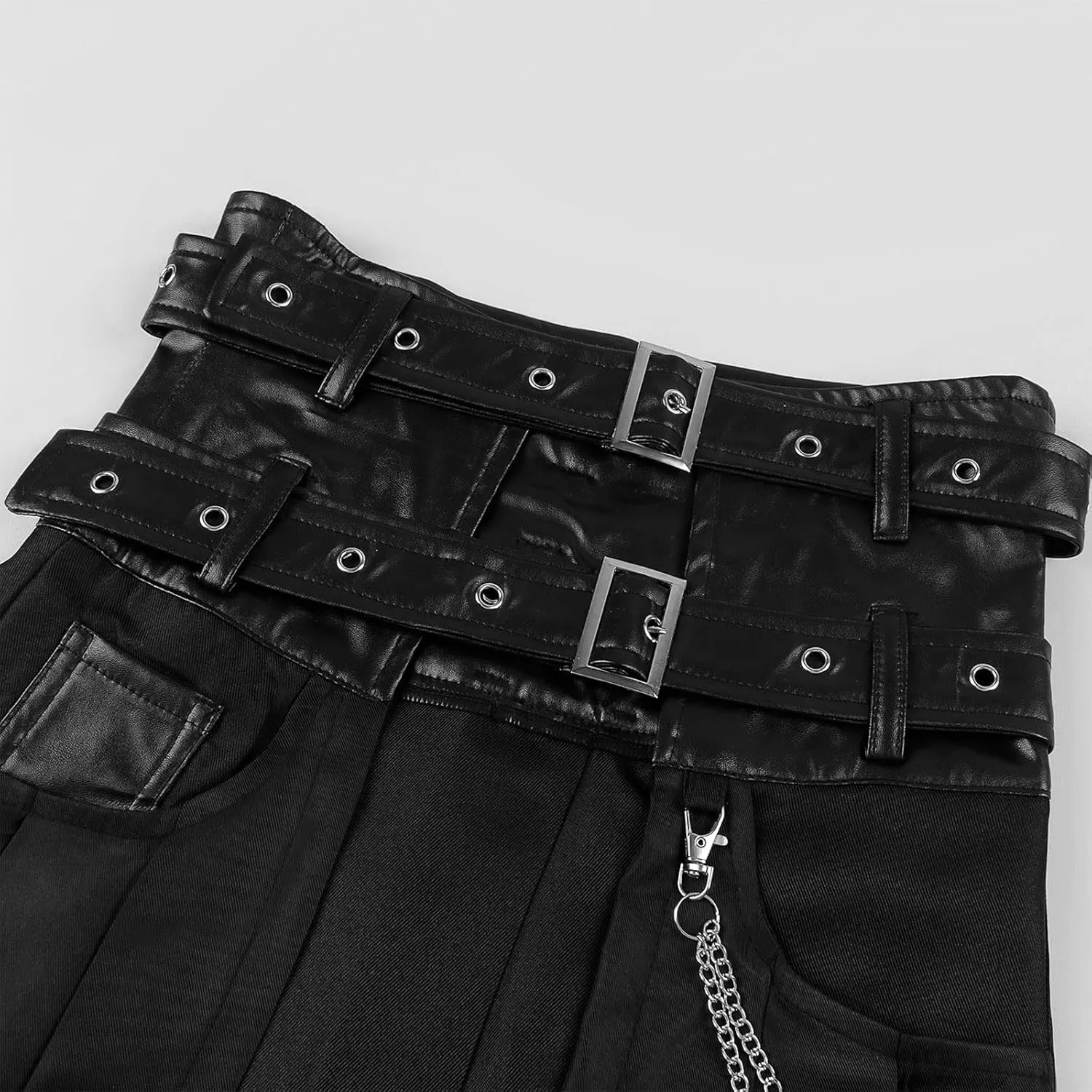 Punk Rave Men's Punk Daily Half Skirt Gothic Metal Chains Adjustable Streetwear Hip Hop Personality Skirts with Belt