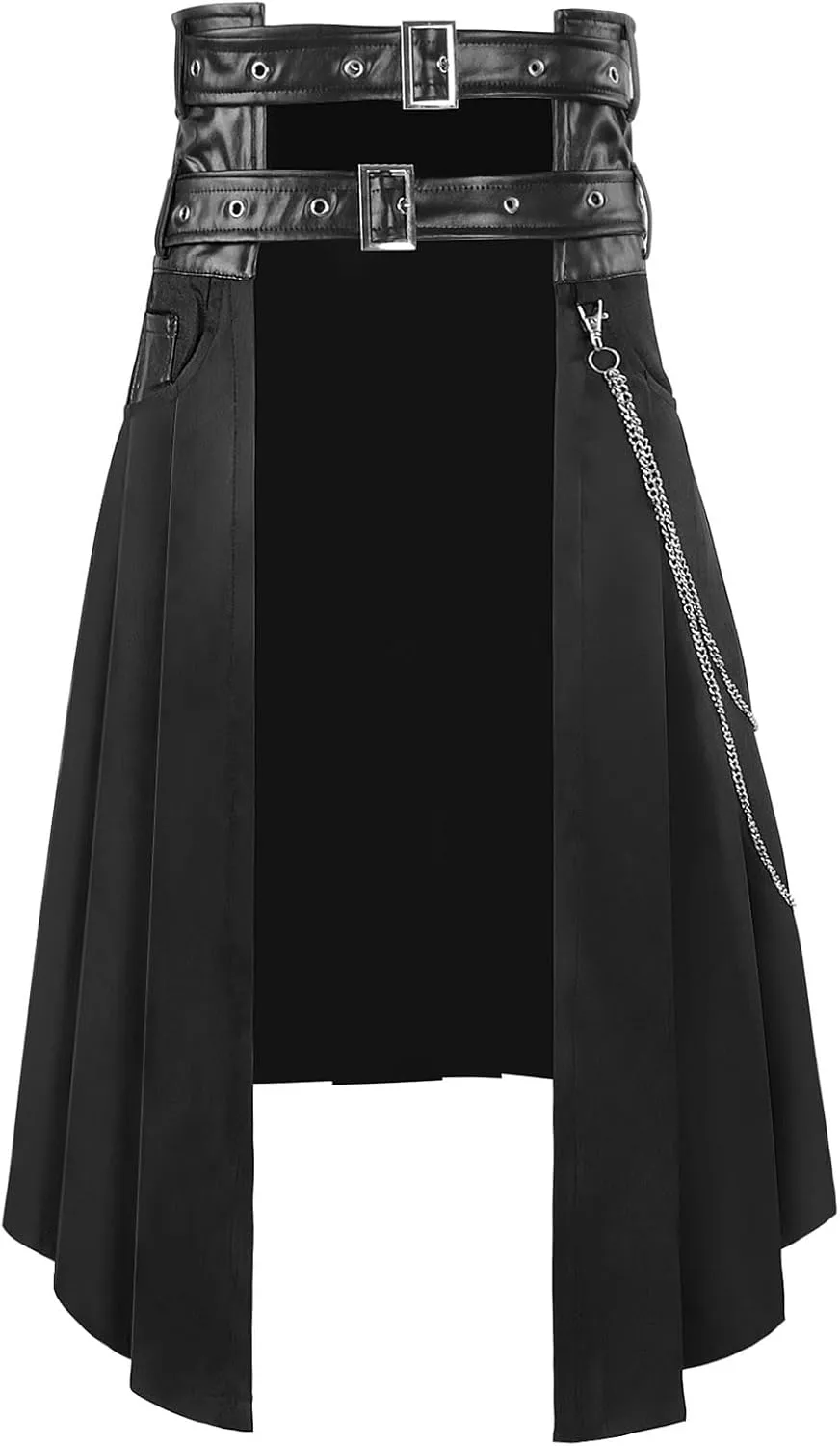 Punk Rave Men's Punk Daily Half Skirt Gothic Metal Chains Adjustable Streetwear Hip Hop Personality Skirts with Belt
