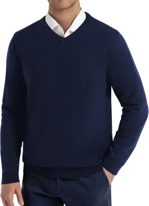 QUALFORT Mens 100% Cotton V Neck Sweaters Casual Knitted Pullover Sweater