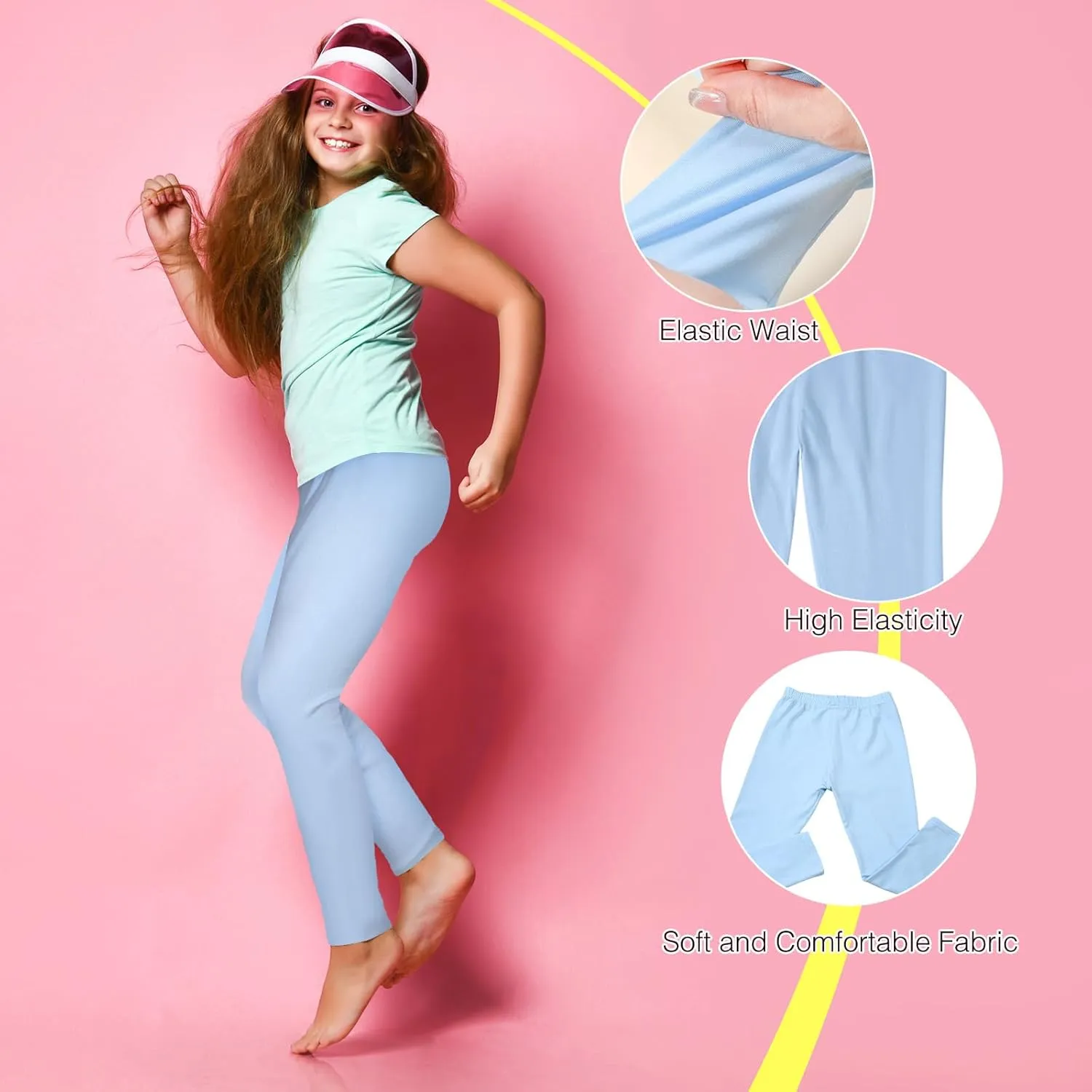 Ramede 8 Pcs Girls Leggings Full Length Solid Color Basic Leggings Soft Comfortable Stretch Tights Pants for Kids Girls Yoga