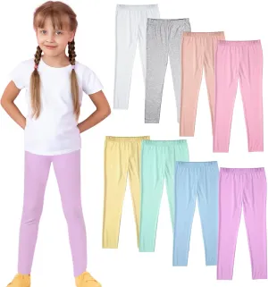 Ramede 8 Pcs Girls Leggings Full Length Solid Color Basic Leggings Soft Comfortable Stretch Tights Pants for Kids Girls Yoga