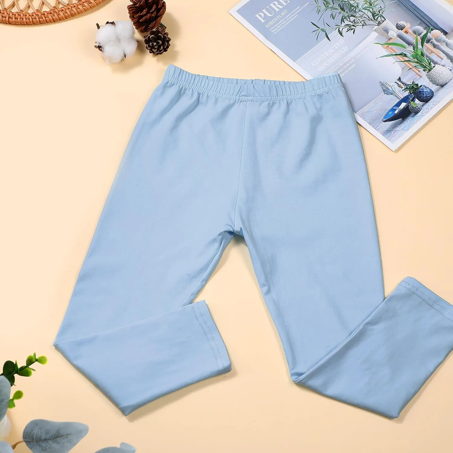 Ramede 8 Pcs Girls Leggings Full Length Solid Color Basic Leggings Soft Comfortable Stretch Tights Pants for Kids Girls Yoga