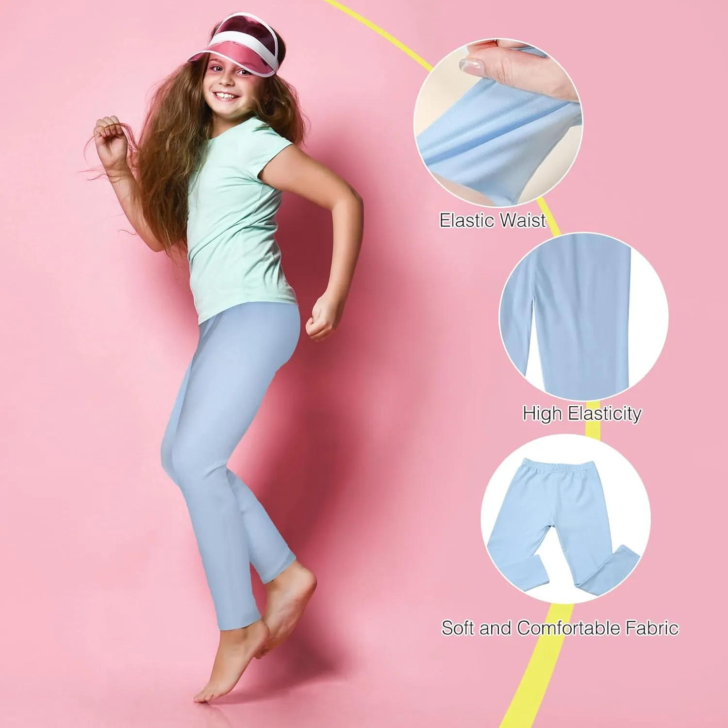 Ramede 8 Pcs Girls Leggings Full Length Solid Color Basic Leggings Soft Comfortable Stretch Tights Pants for Kids Girls Yoga
