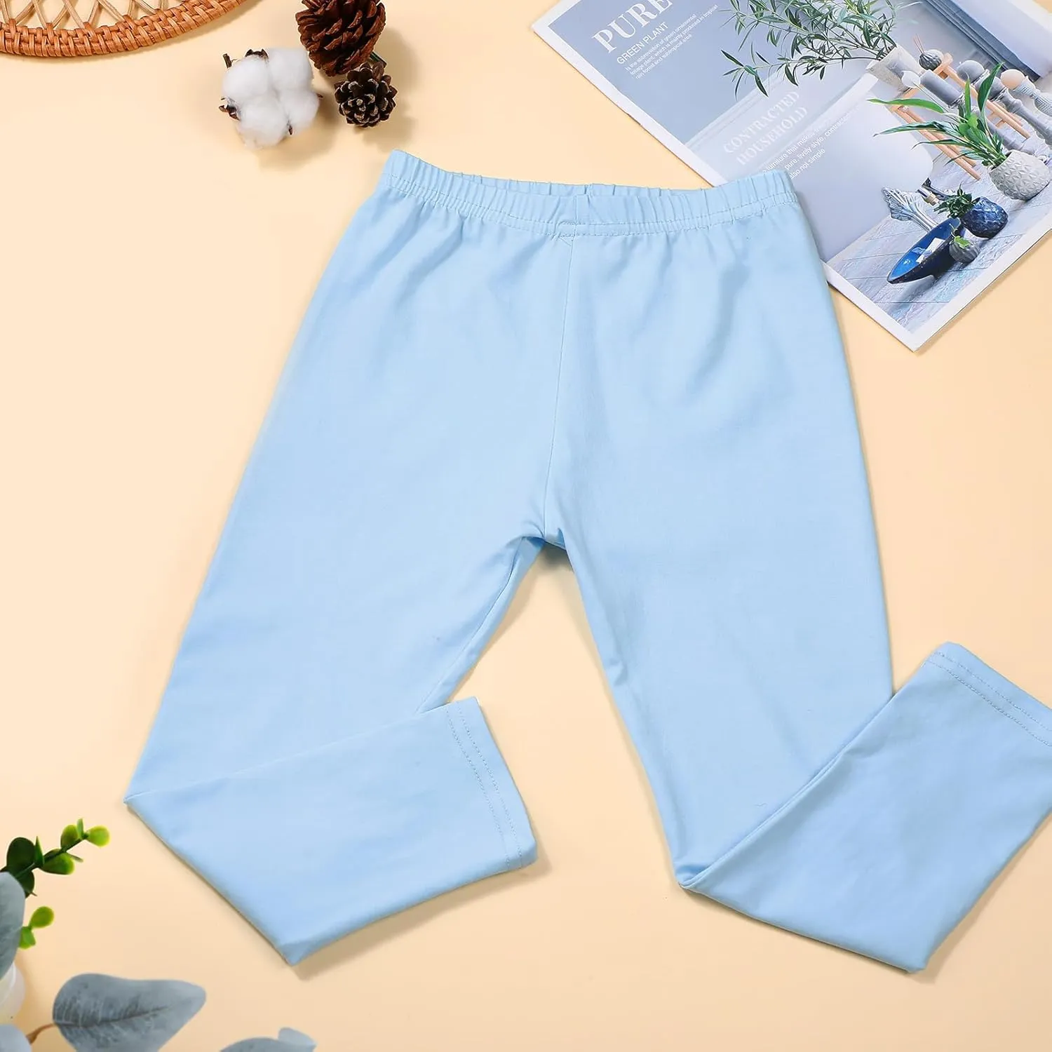 Ramede 8 Pcs Girls Leggings Full Length Solid Color Basic Leggings Soft Comfortable Stretch Tights Pants for Kids Girls Yoga
