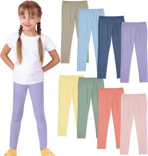 Ramede 8 Pcs Girls Leggings Full Length Solid Color Basic Leggings Soft Comfortable Stretch Tights Pants for Kids Girls Yoga