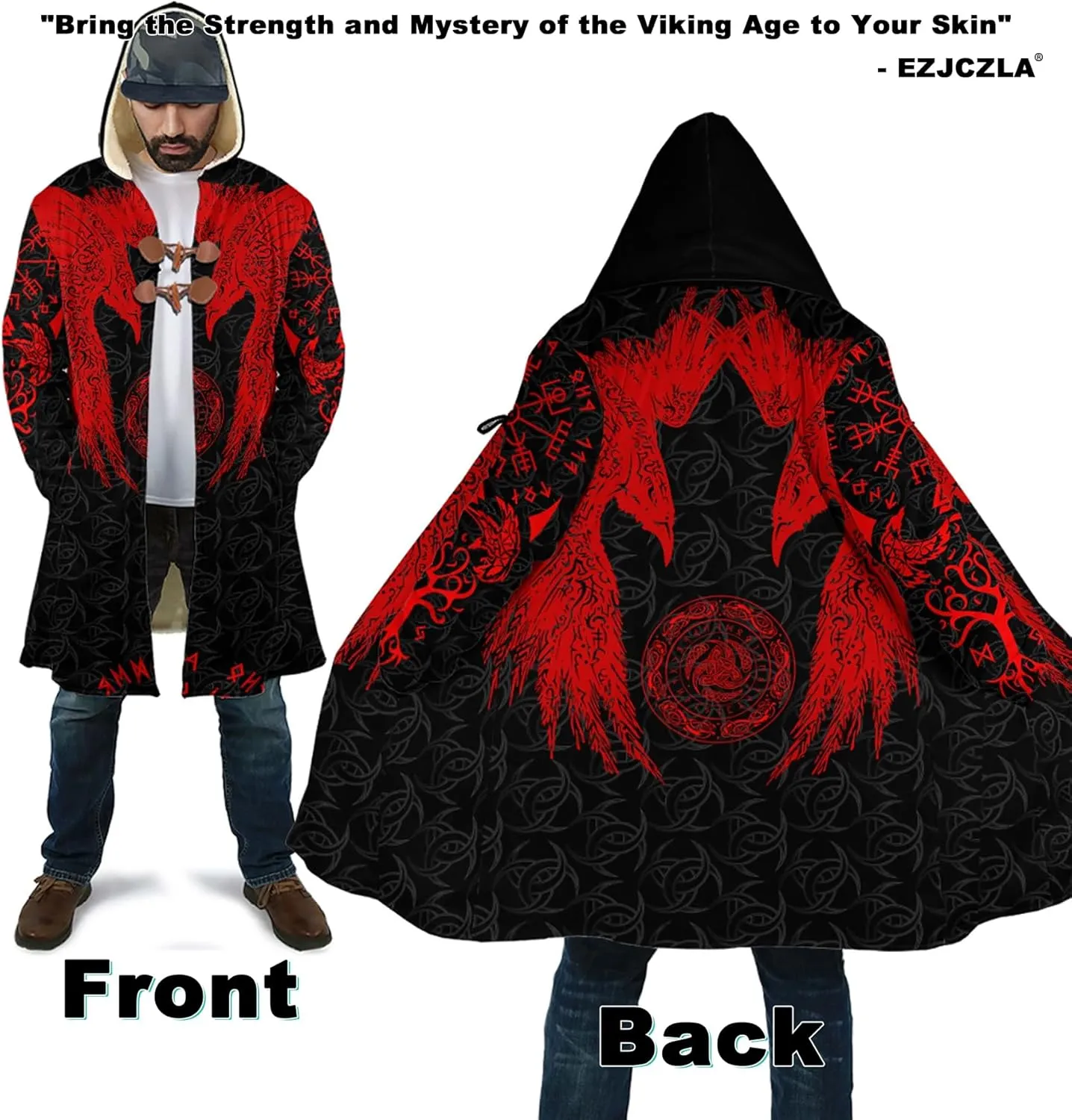 Raven Tattoos Womens Winter Jacket World Tree Stylish Coats with Hood Winter Warm Soft Trench Coat Windbreaker Jacket