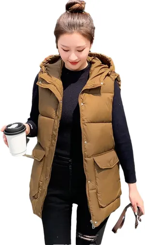 Rfmfkkg Autumn Winter Women Warm Vest Hooded Thicken Waistcoat Female Sleeveless Cotton Padded Jacket