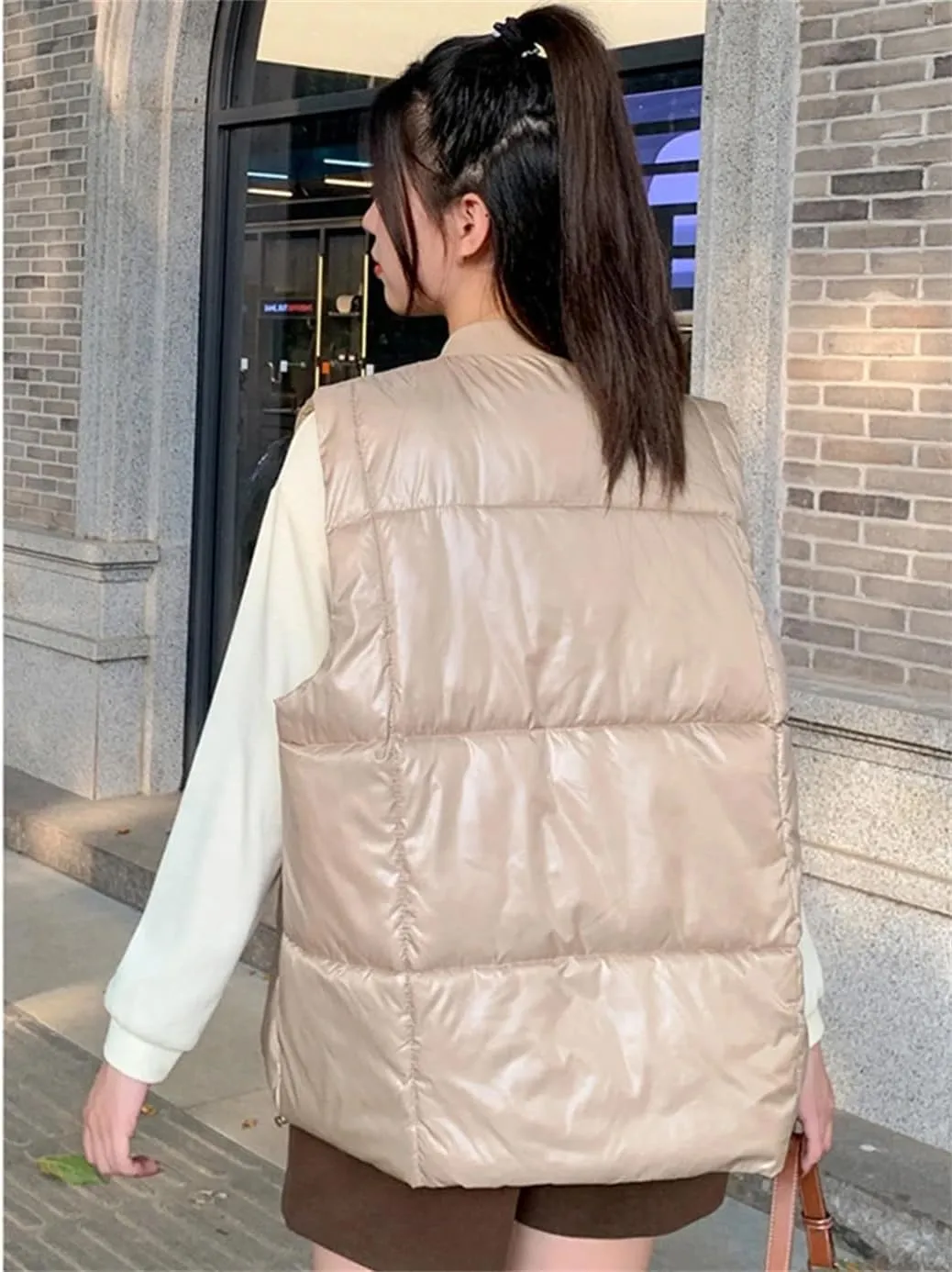 Rfmfkkg Women'S Sleeveless Loose Vest Cotton Padded Down Coat Waistcoat Jacket Solid Color Large Pocket