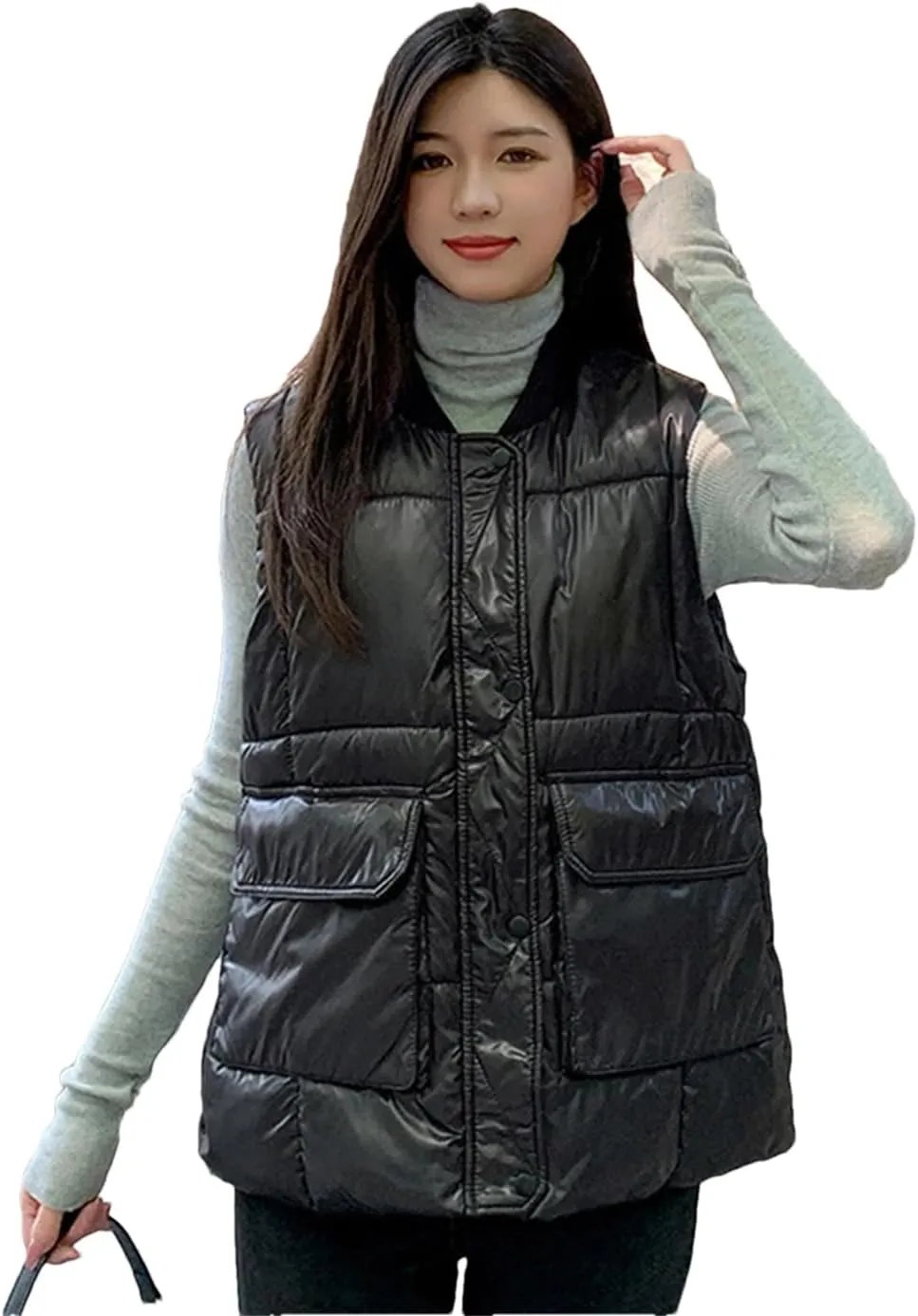 Rfmfkkg Women'S Sleeveless Loose Vest Cotton Padded Down Coat Waistcoat Jacket Solid Color Large Pocket