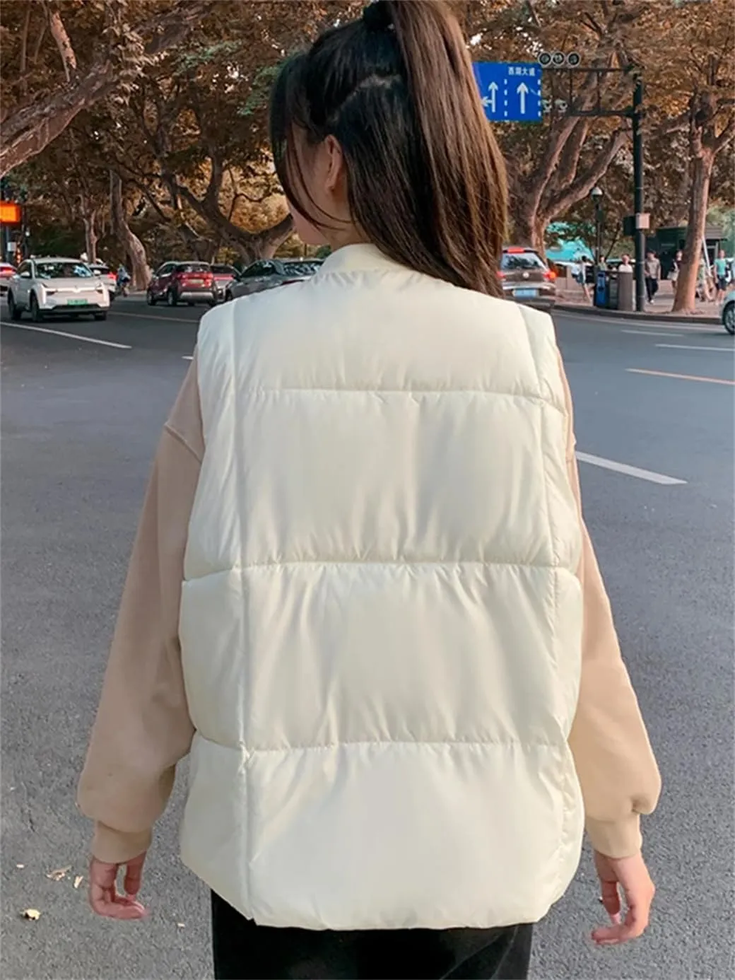 Rfmfkkg Women'S Sleeveless Loose Vest Cotton Padded Down Coat Waistcoat Jacket Solid Color Large Pocket