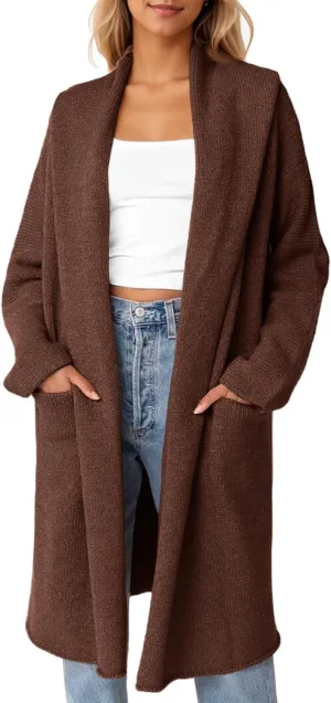 Saodimallsu Womens Oversized Long Cardigan Hooded Chunky Knit Open Front Sweaters with Pockets