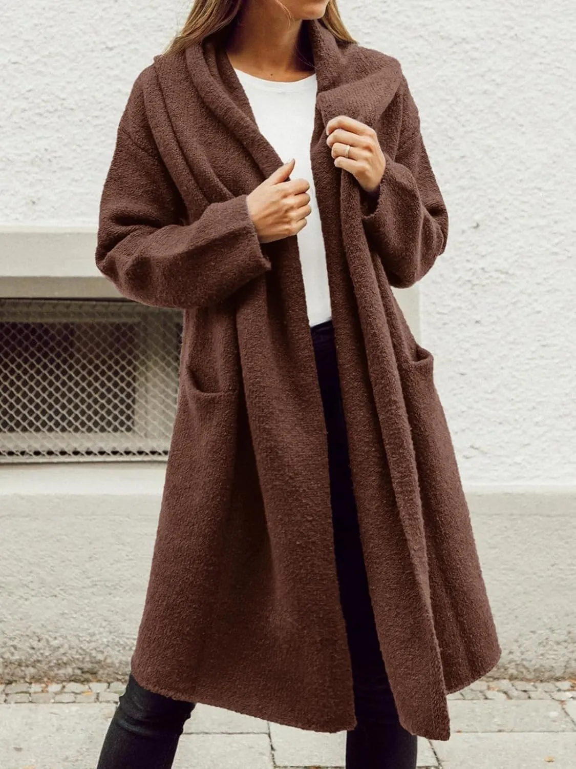 Saodimallsu Womens Oversized Long Cardigan Hooded Chunky Knit Open Front Sweaters with Pockets
