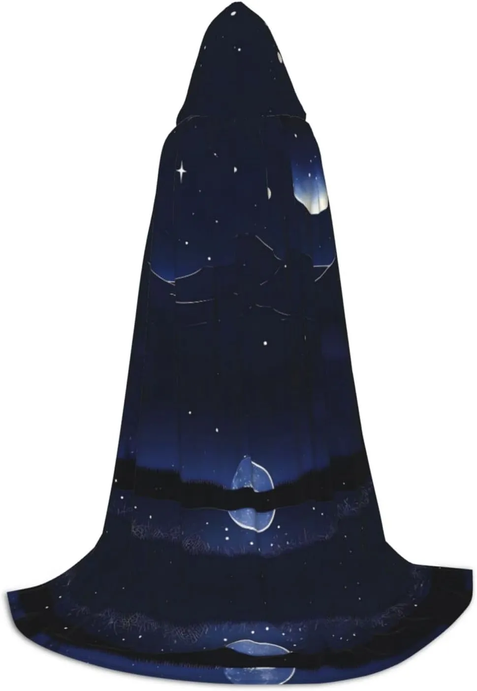 Serene blue night view Teen Hooded Cloak Cape for Cosplay, Festivals and Costume Parties, Long, Comfortable