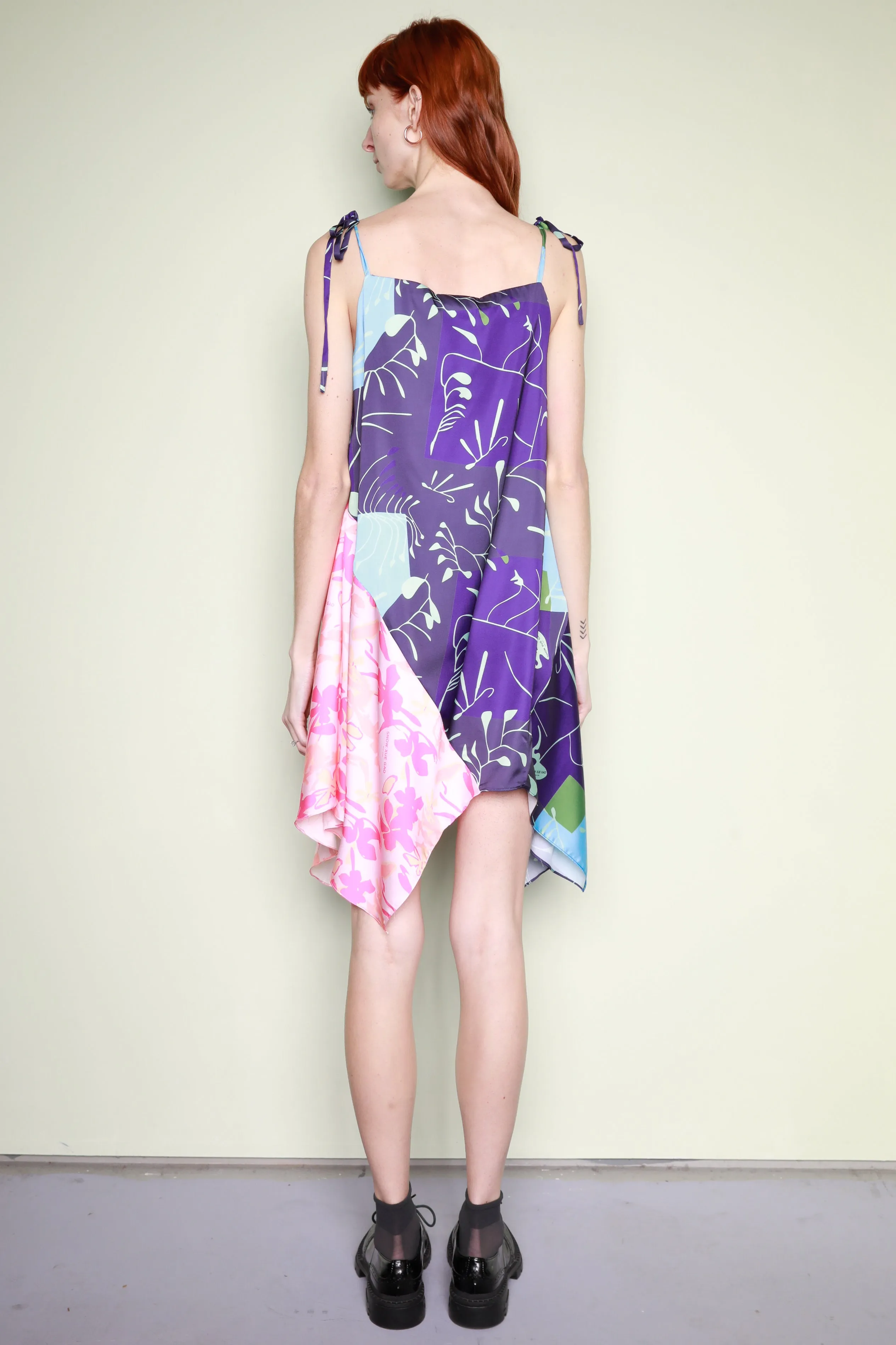 Silk Printed Blue Pink Abstract A-Line Dress