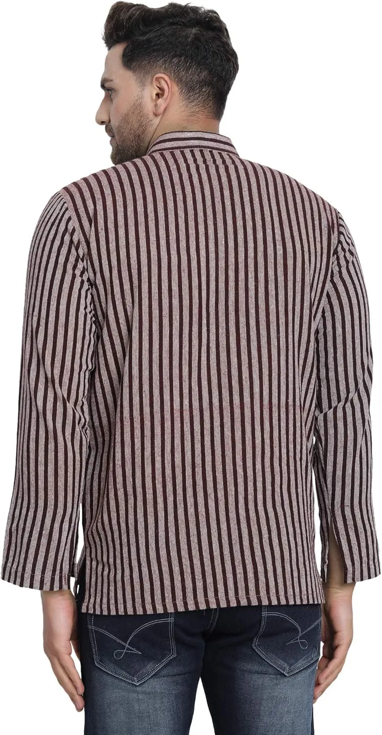 SKAVIJ Men's Handloom Cotton Solid Kurta Mandarin Collar Straight Regular Henley Shirt