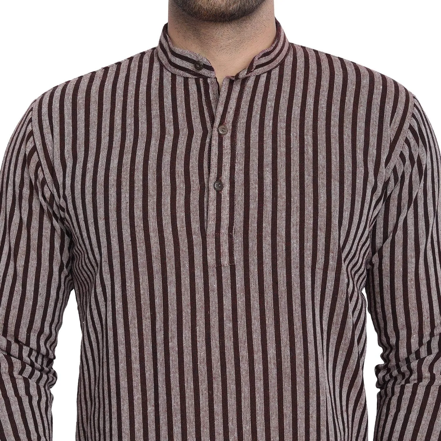 SKAVIJ Men's Handloom Cotton Solid Kurta Mandarin Collar Straight Regular Henley Shirt