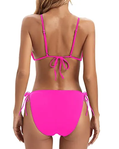 Slimming Appearance Triangle Bikini Swimsuit For Women-Neon Pink
