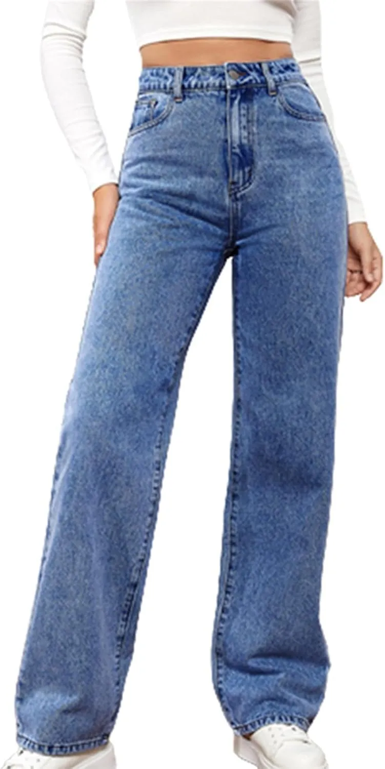 Solid Color Comfortable Casual Straight Jeans Women's Commuter Versatile Denim Pants High Waist Stretch Trousers