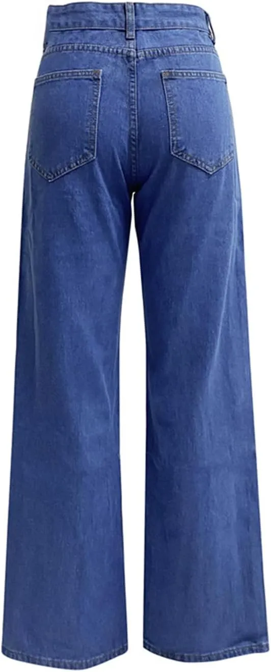 Solid Color Comfortable Casual Straight Jeans Women's Commuter Versatile Denim Pants High Waist Stretch Trousers