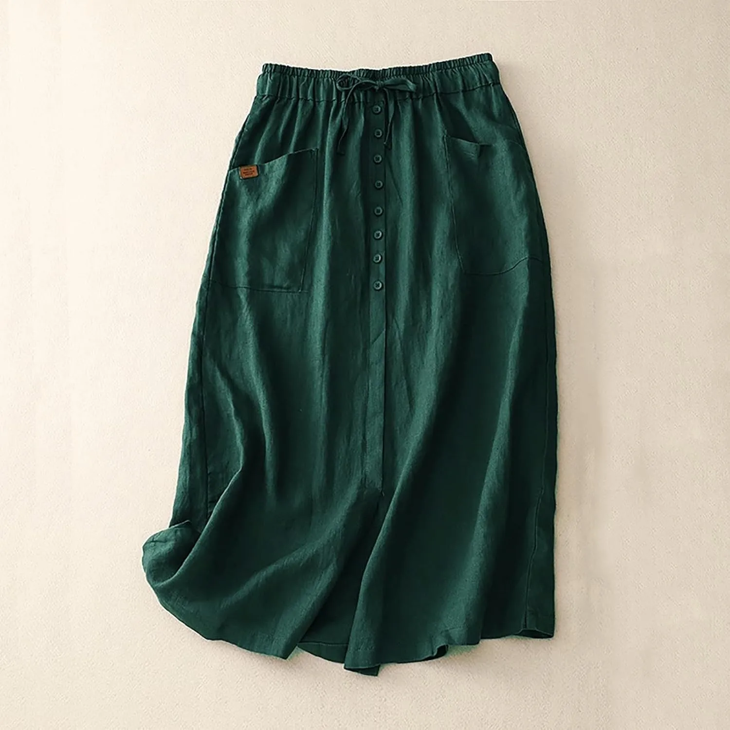 Solid Skirts for Women Cotton Linen Midi Elastic Band Pleated Skirt Womens Flowy Skirts Versatile Style Comfortable