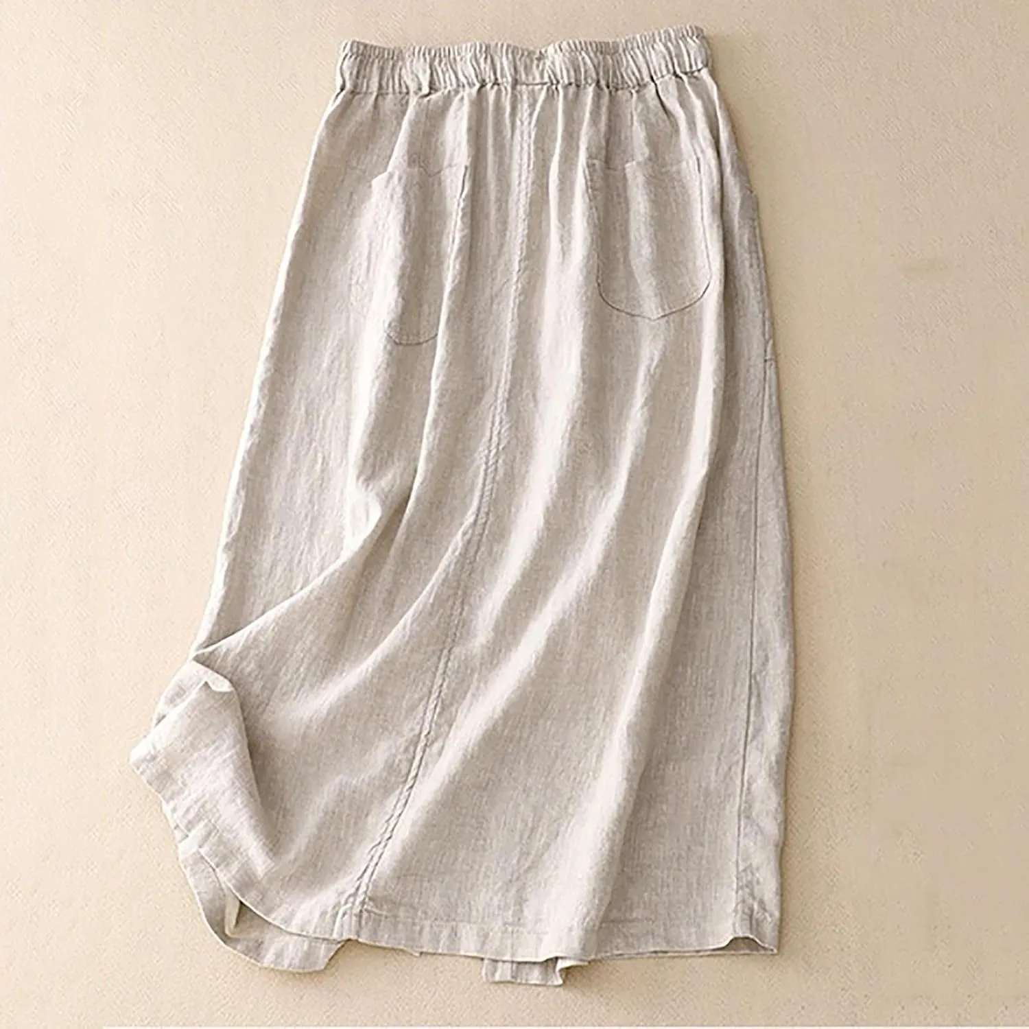 Solid Skirts for Women Cotton Linen Midi Elastic Band Pleated Skirt Womens Flowy Skirts Versatile Style Comfortable