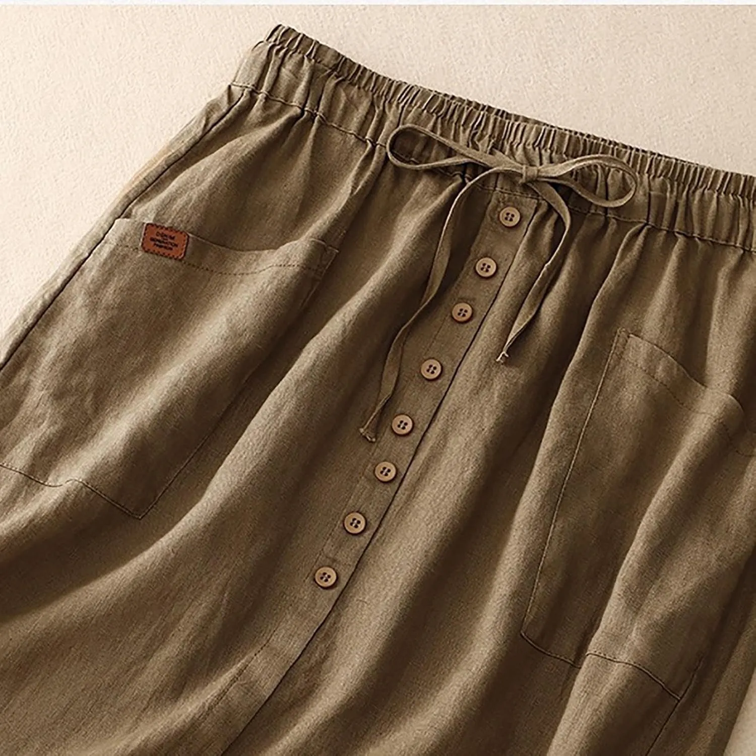 Solid Skirts for Women Cotton Linen Midi Elastic Band Pleated Skirt Womens Flowy Skirts Versatile Style Comfortable