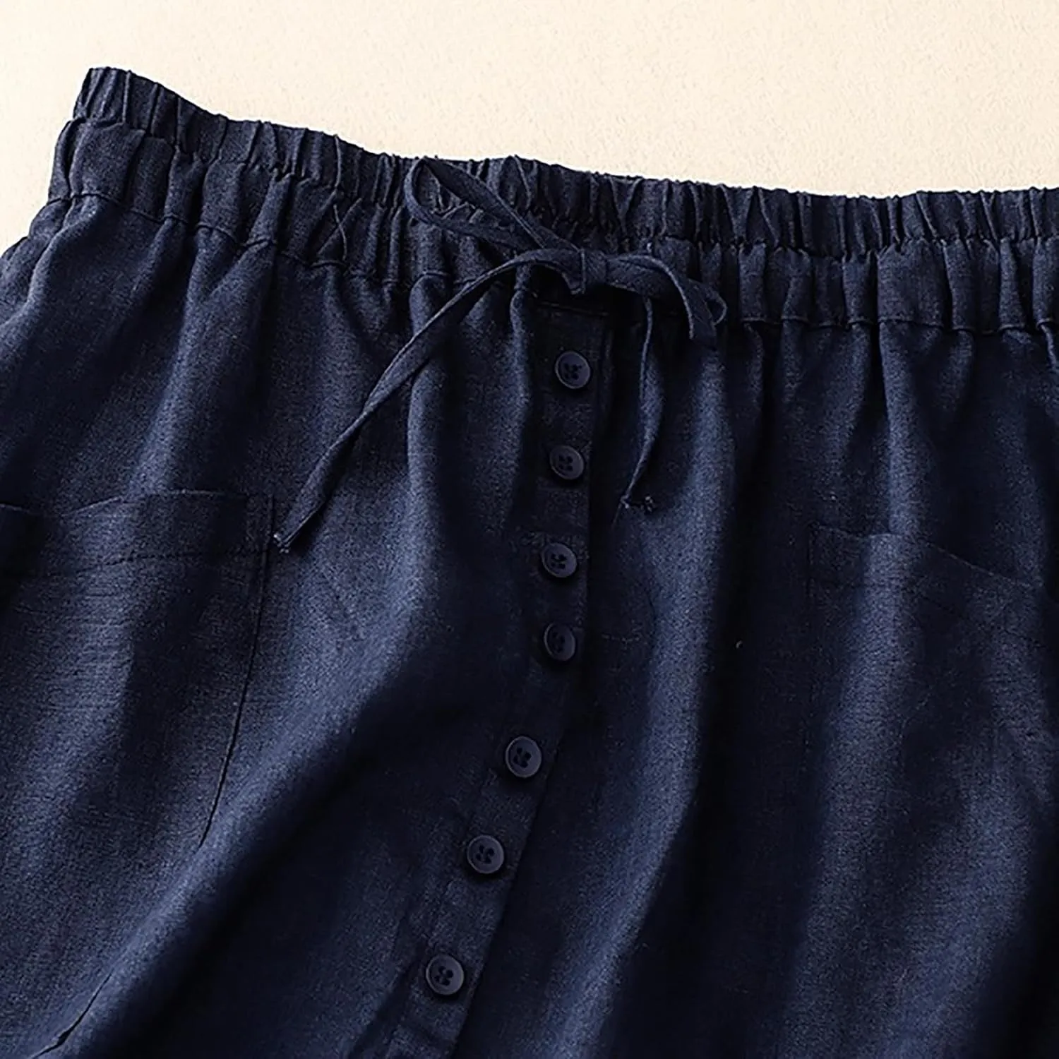 Solid Skirts for Women Cotton Linen Midi Elastic Band Pleated Skirt Womens Flowy Skirts Versatile Style Comfortable