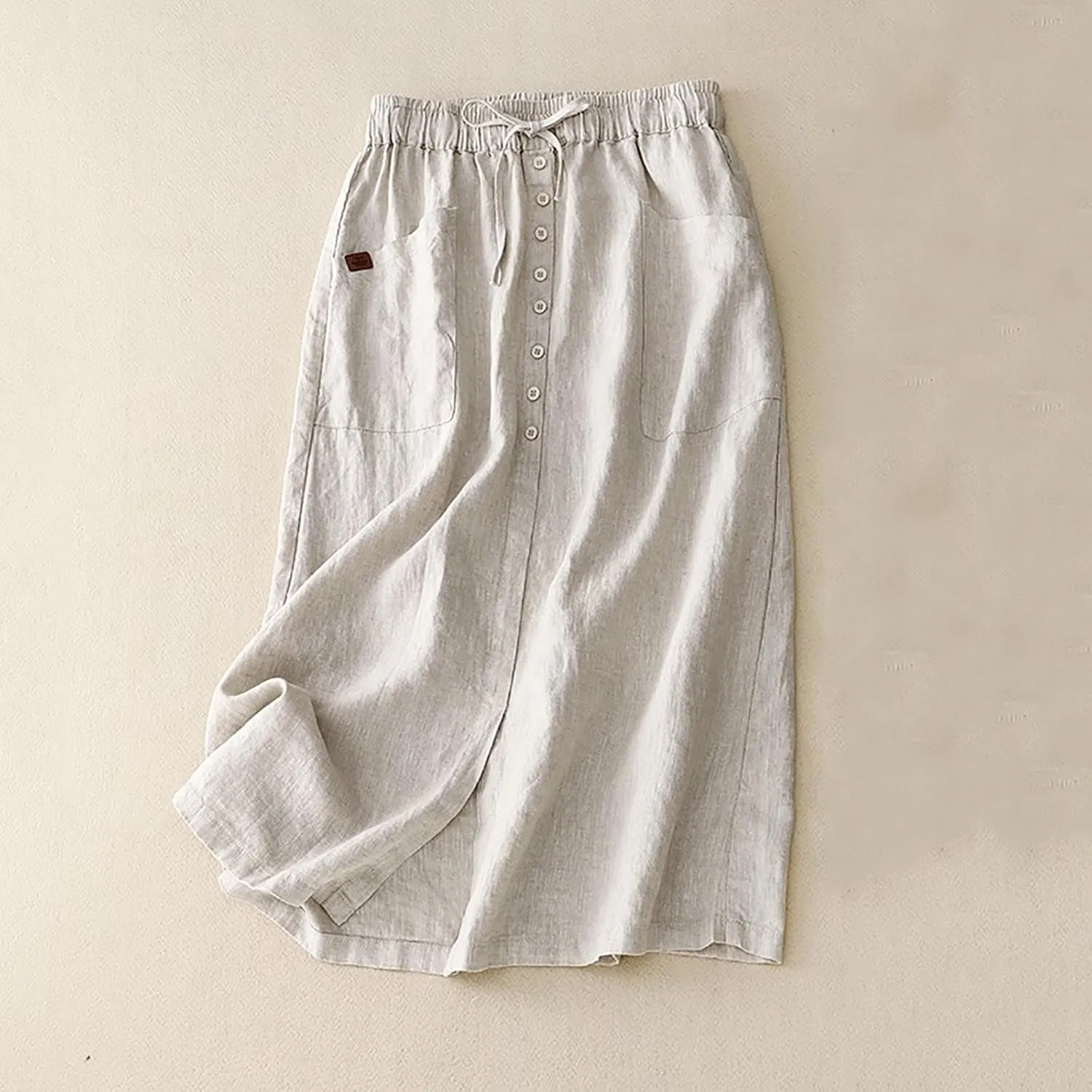 Solid Skirts for Women Cotton Linen Midi Elastic Band Pleated Skirt Womens Flowy Skirts Versatile Style Comfortable