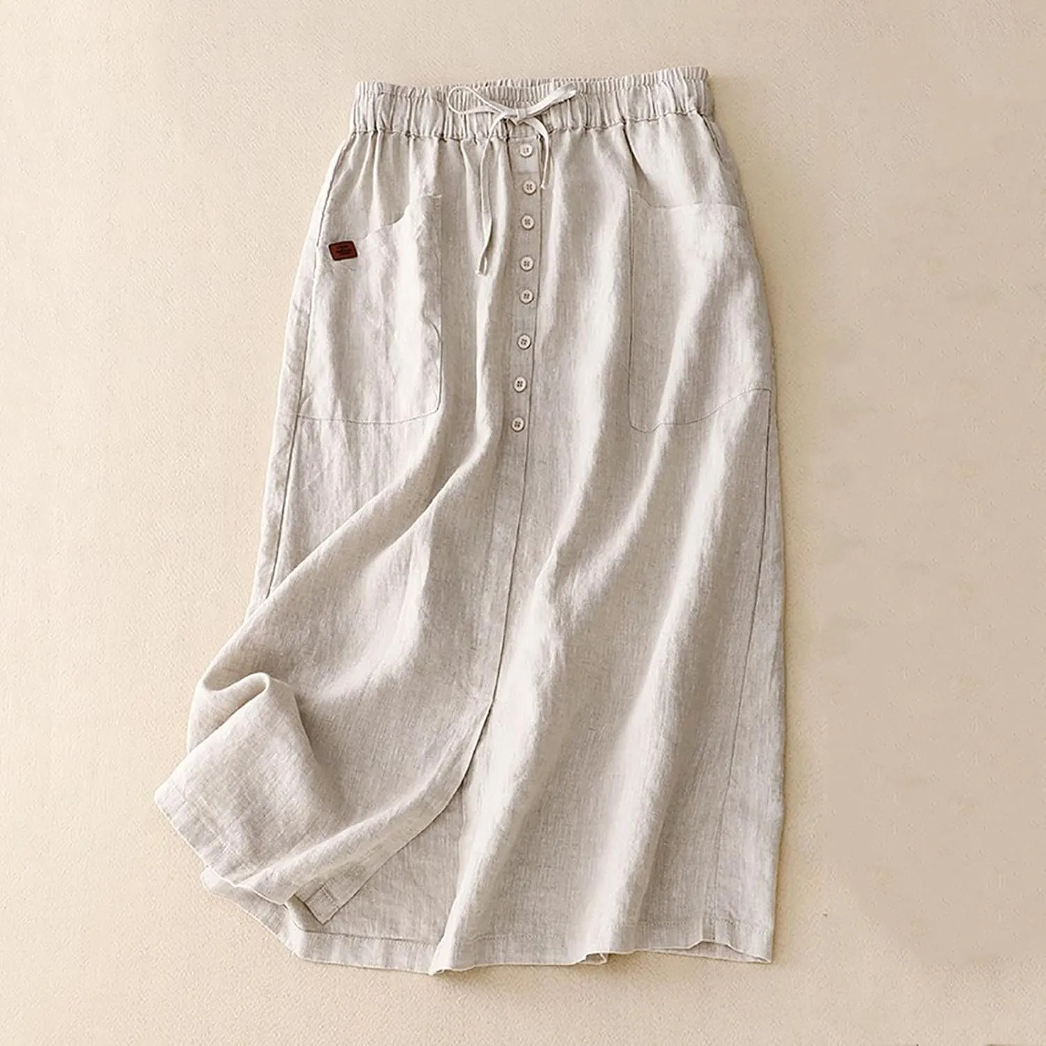 Solid Skirts for Women Cotton Linen Midi Elastic Band Pleated Skirt Womens Flowy Skirts Versatile Style Comfortable