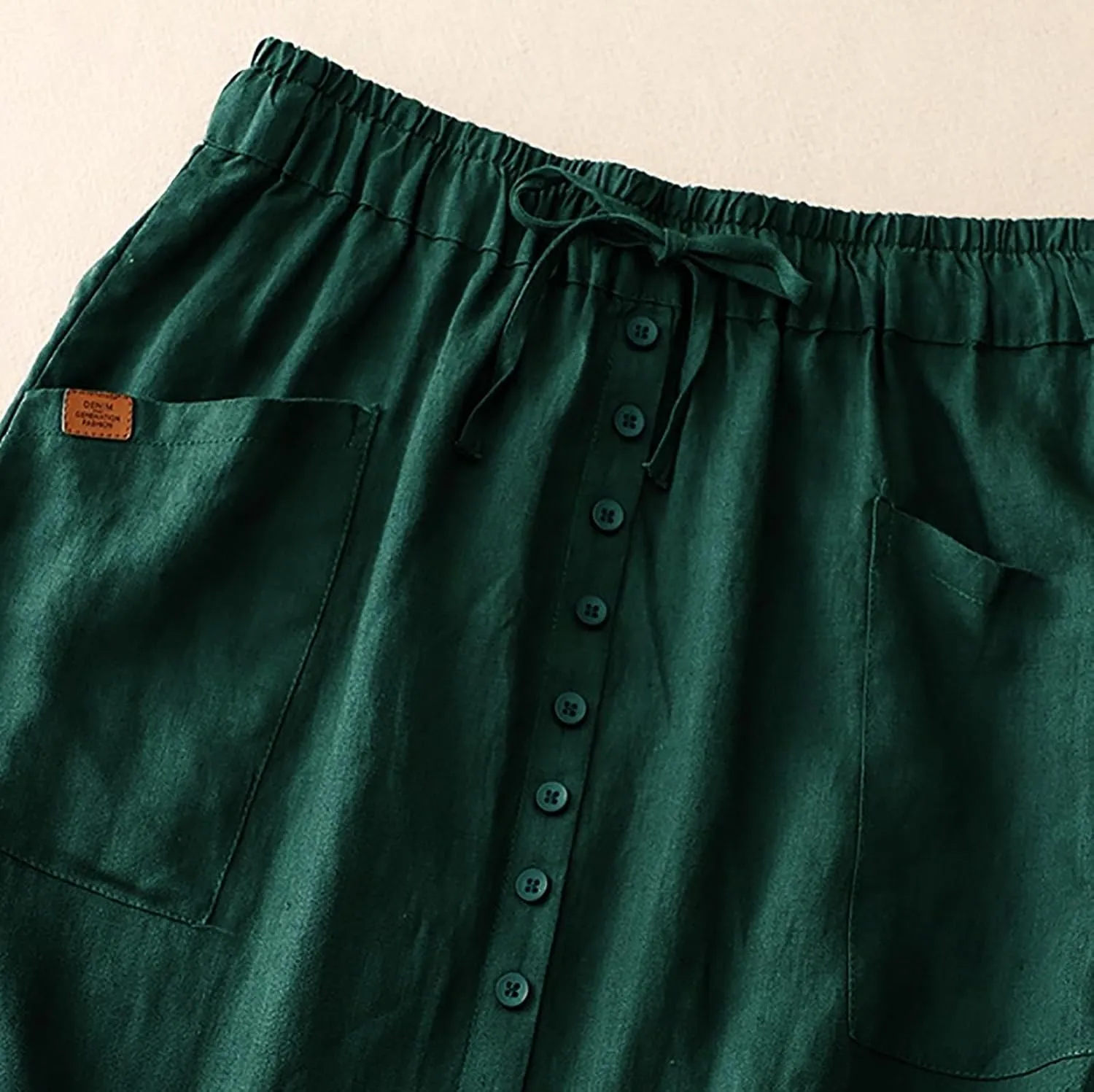 Solid Skirts for Women Cotton Linen Midi Elastic Band Pleated Skirt Womens Flowy Skirts Versatile Style Comfortable