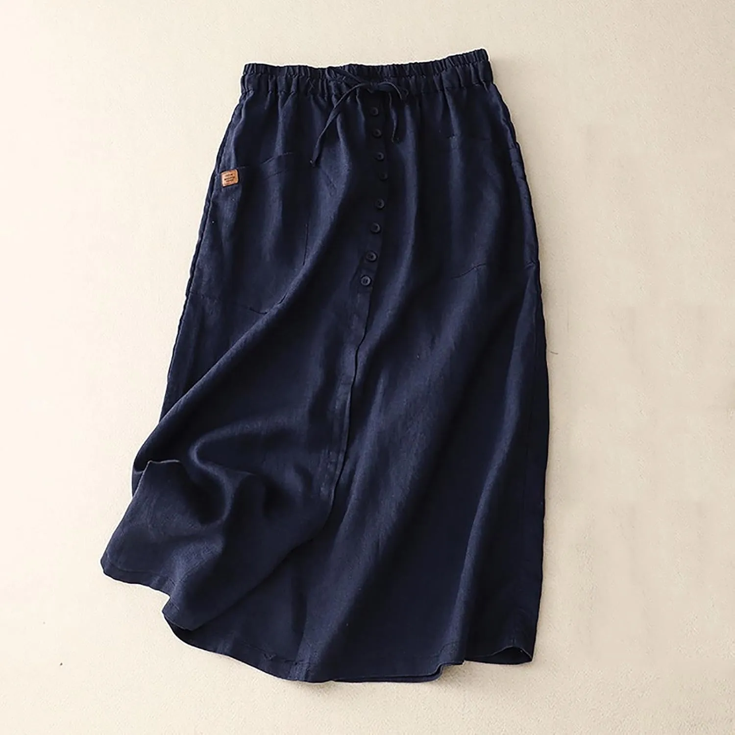 Solid Skirts for Women Cotton Linen Midi Elastic Band Pleated Skirt Womens Flowy Skirts Versatile Style Comfortable