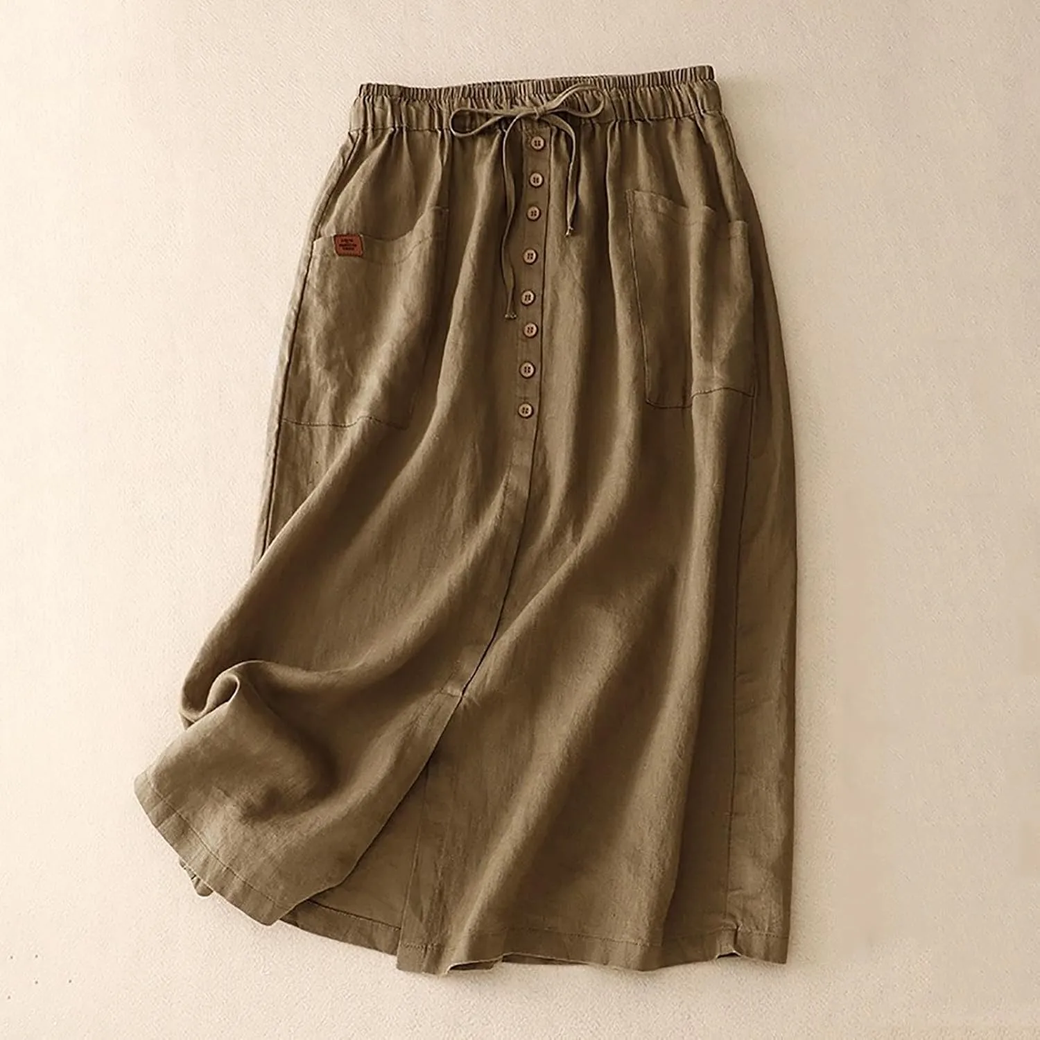 Solid Skirts for Women Cotton Linen Midi Elastic Band Pleated Skirt Womens Flowy Skirts Versatile Style Comfortable
