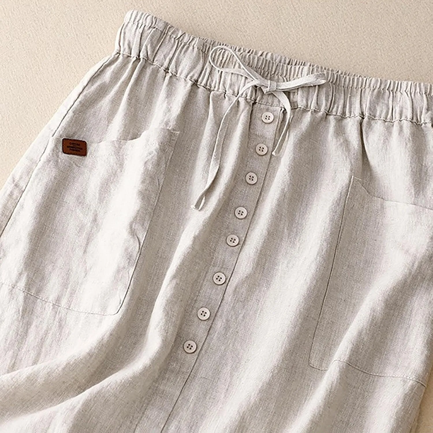 Solid Skirts for Women Cotton Linen Midi Elastic Band Pleated Skirt Womens Flowy Skirts Versatile Style Comfortable