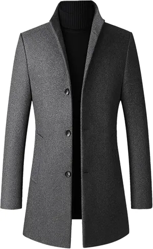 SOMTHRON Men's Trench Coat Wool Blend Slim Fit Top Coat Single Breasted Business Overcoat