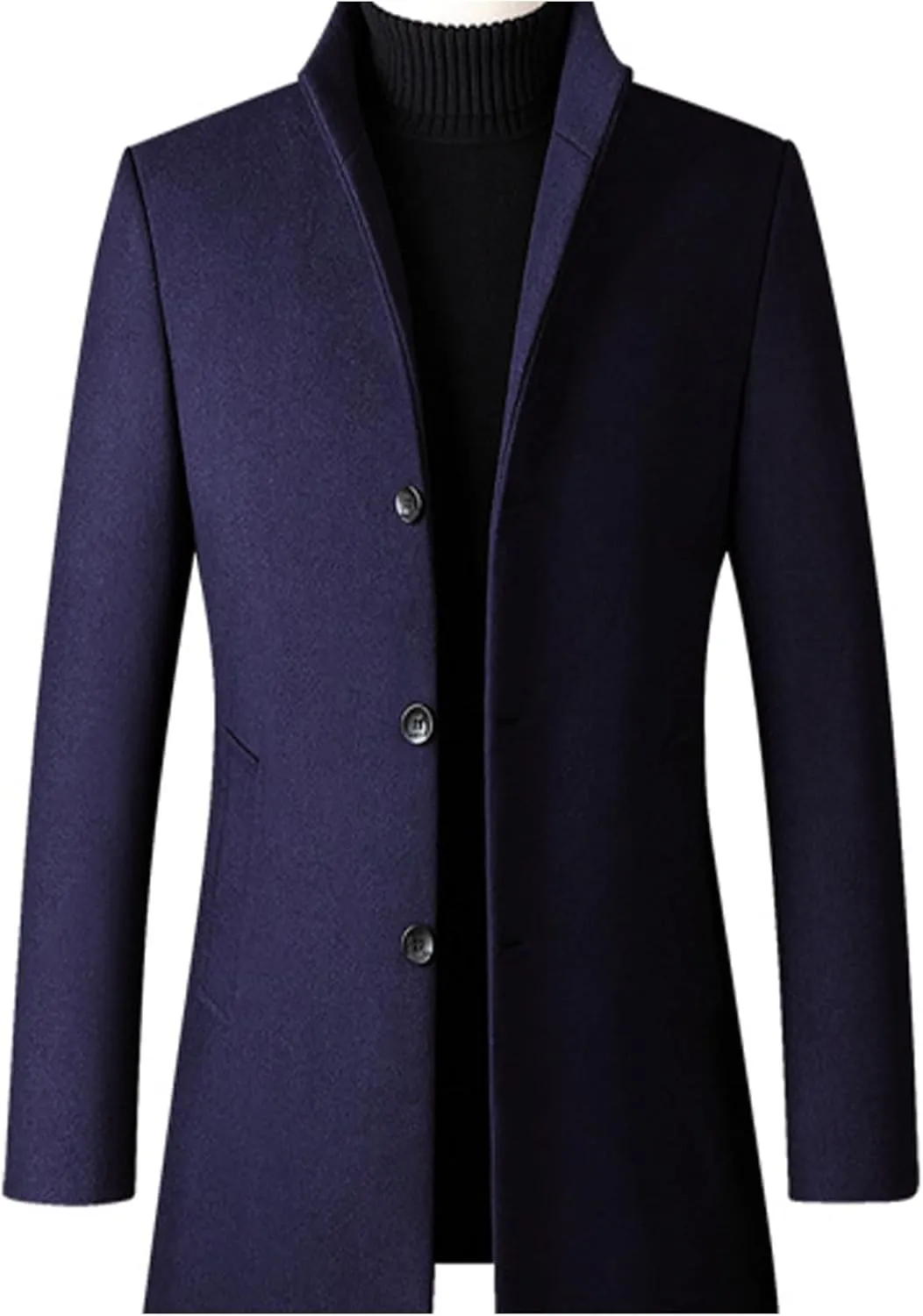 SOMTHRON Men's Trench Coat Wool Blend Slim Fit Top Coat Single Breasted Business Overcoat