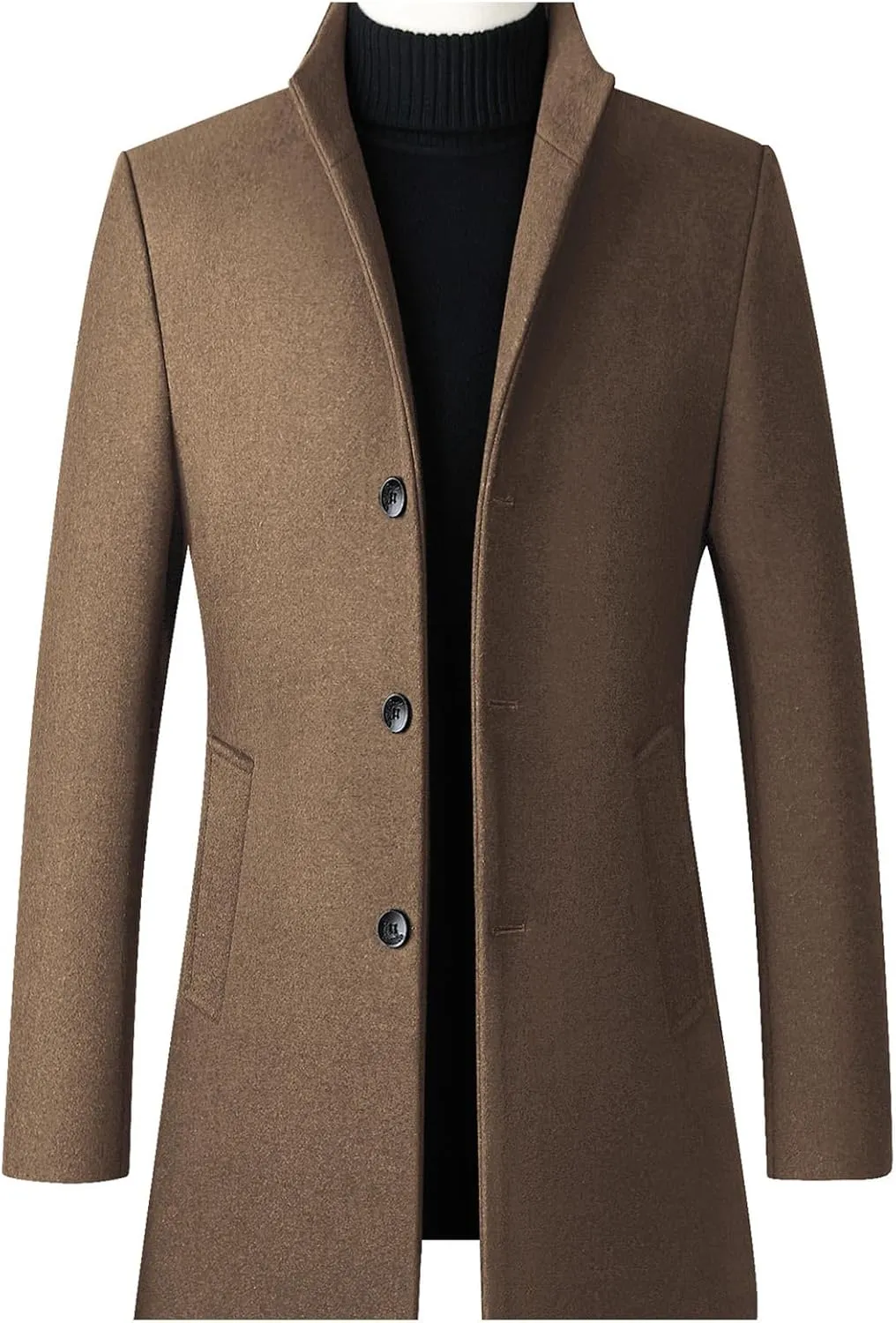 SOMTHRON Men's Trench Coat Wool Blend Slim Fit Top Coat Single Breasted Business Overcoat