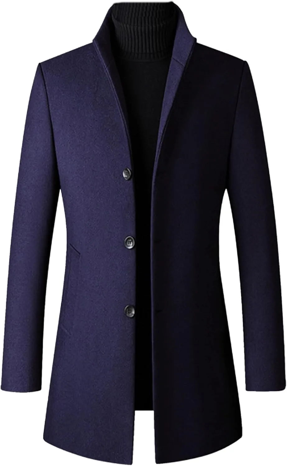 SOMTHRON Men's Trench Coat Wool Blend Slim Fit Top Coat Single Breasted Business Overcoat