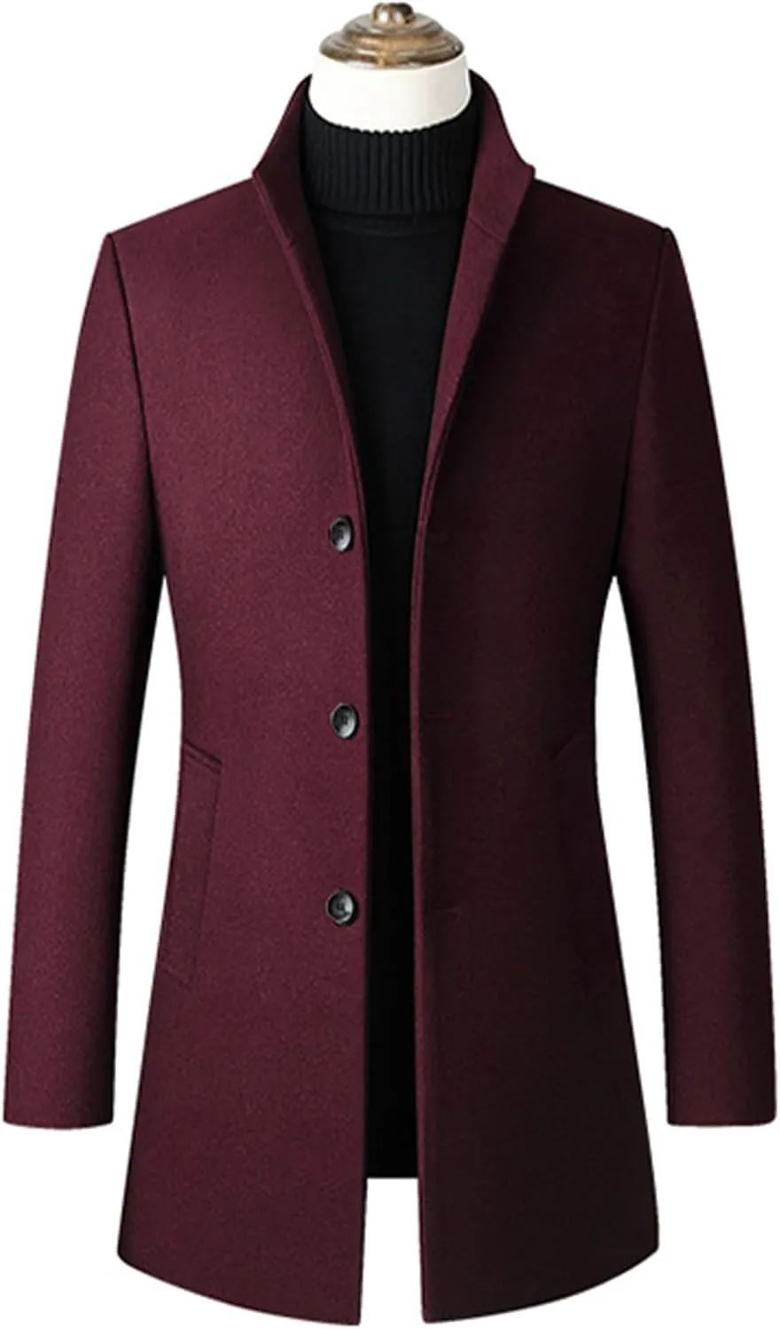 SOMTHRON Men's Trench Coat Wool Blend Slim Fit Top Coat Single Breasted Business Overcoat