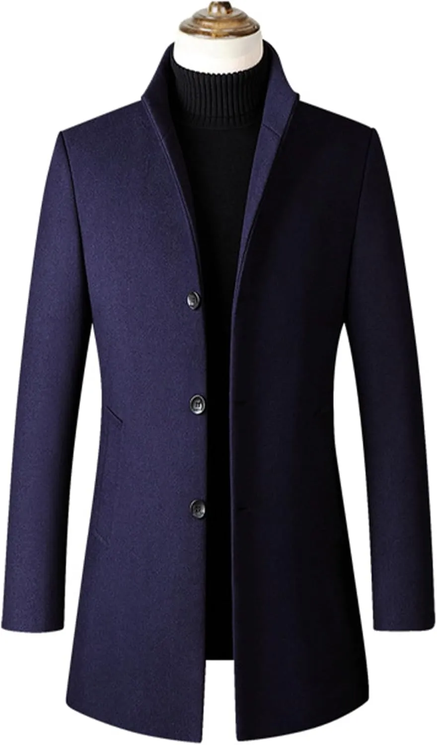 SOMTHRON Men's Trench Coat Wool Blend Slim Fit Top Coat Single Breasted Business Overcoat