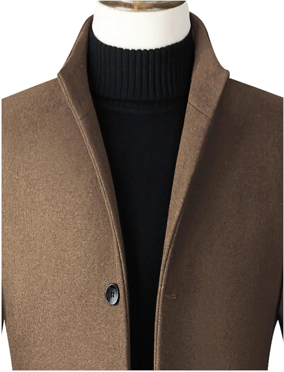 SOMTHRON Men's Trench Coat Wool Blend Slim Fit Top Coat Single Breasted Business Overcoat