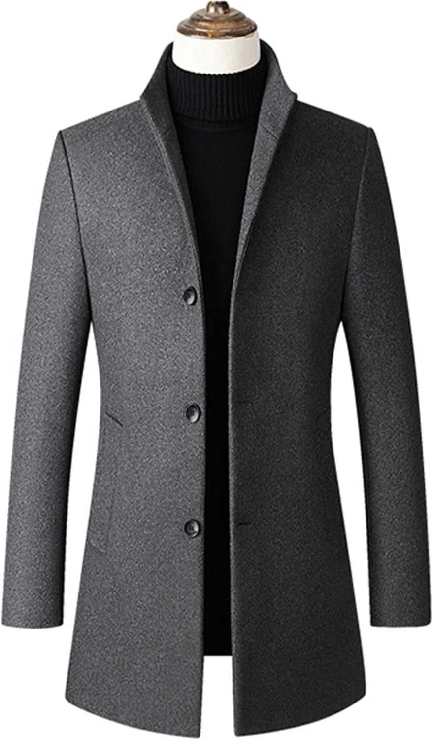 SOMTHRON Men's Trench Coat Wool Blend Slim Fit Top Coat Single Breasted Business Overcoat