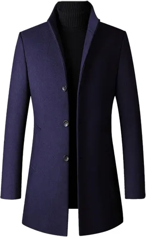 SOMTHRON Men's Trench Coat Wool Blend Slim Fit Top Coat Single Breasted Business Overcoat